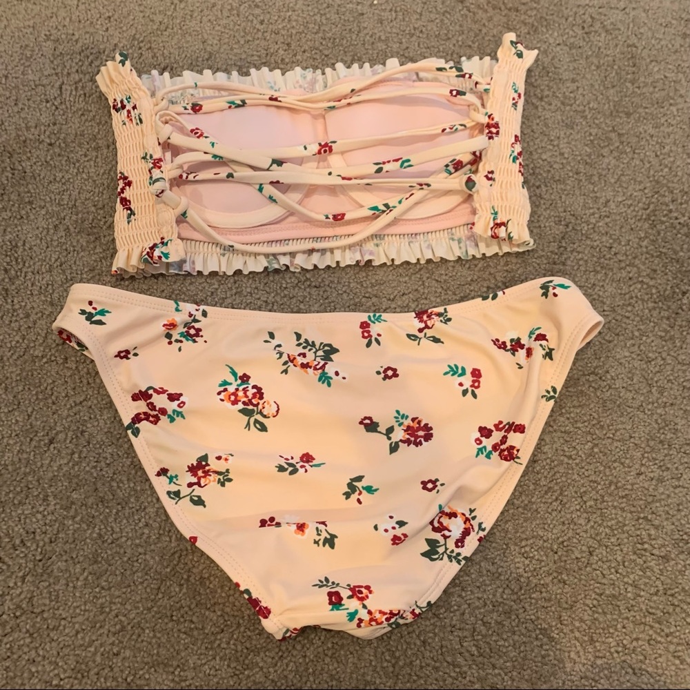 Xhilaration S Bottom XS Top Floral Smocked Strappy Bandeau Bikini Strapless - Picture 5 of 6